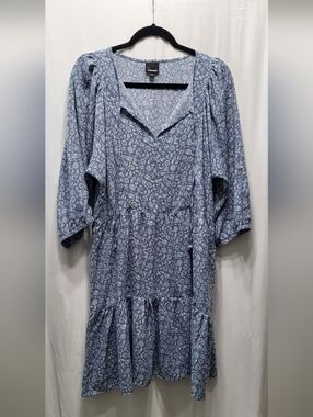 Wallpapher Blue Floral Boho Tiered Midi Dress